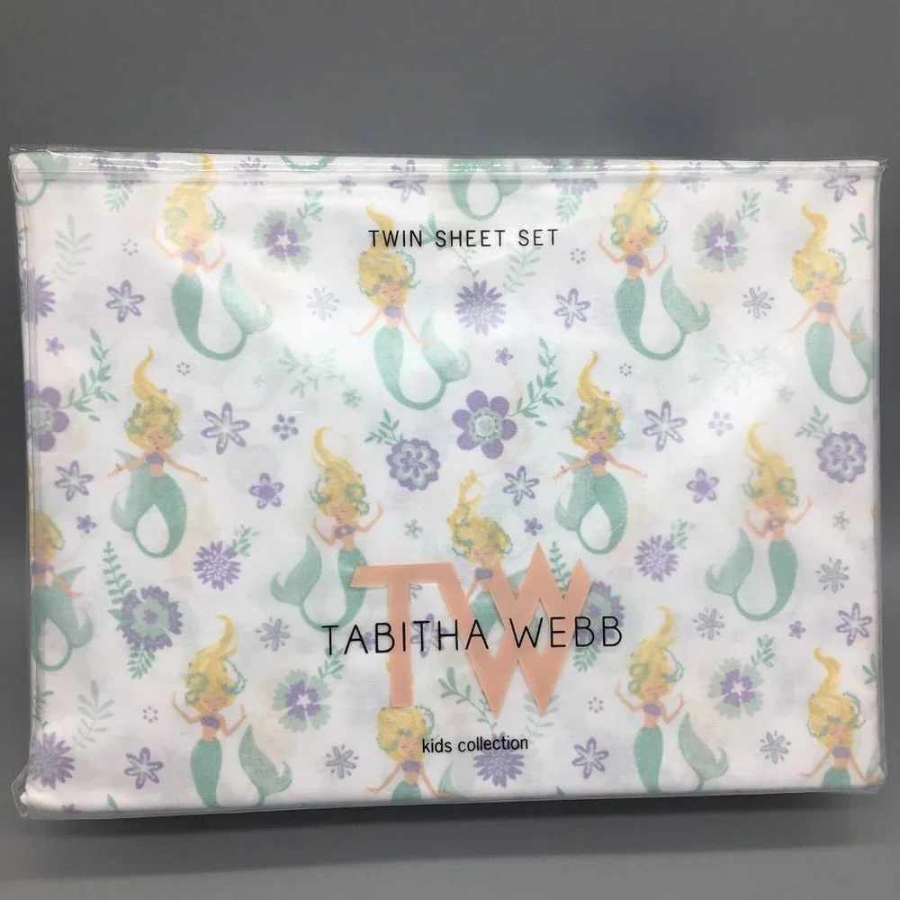 3pc Tabitha Webb Mermaid TWIN Sheet Set Starfish Floral Lavender Purple Designer